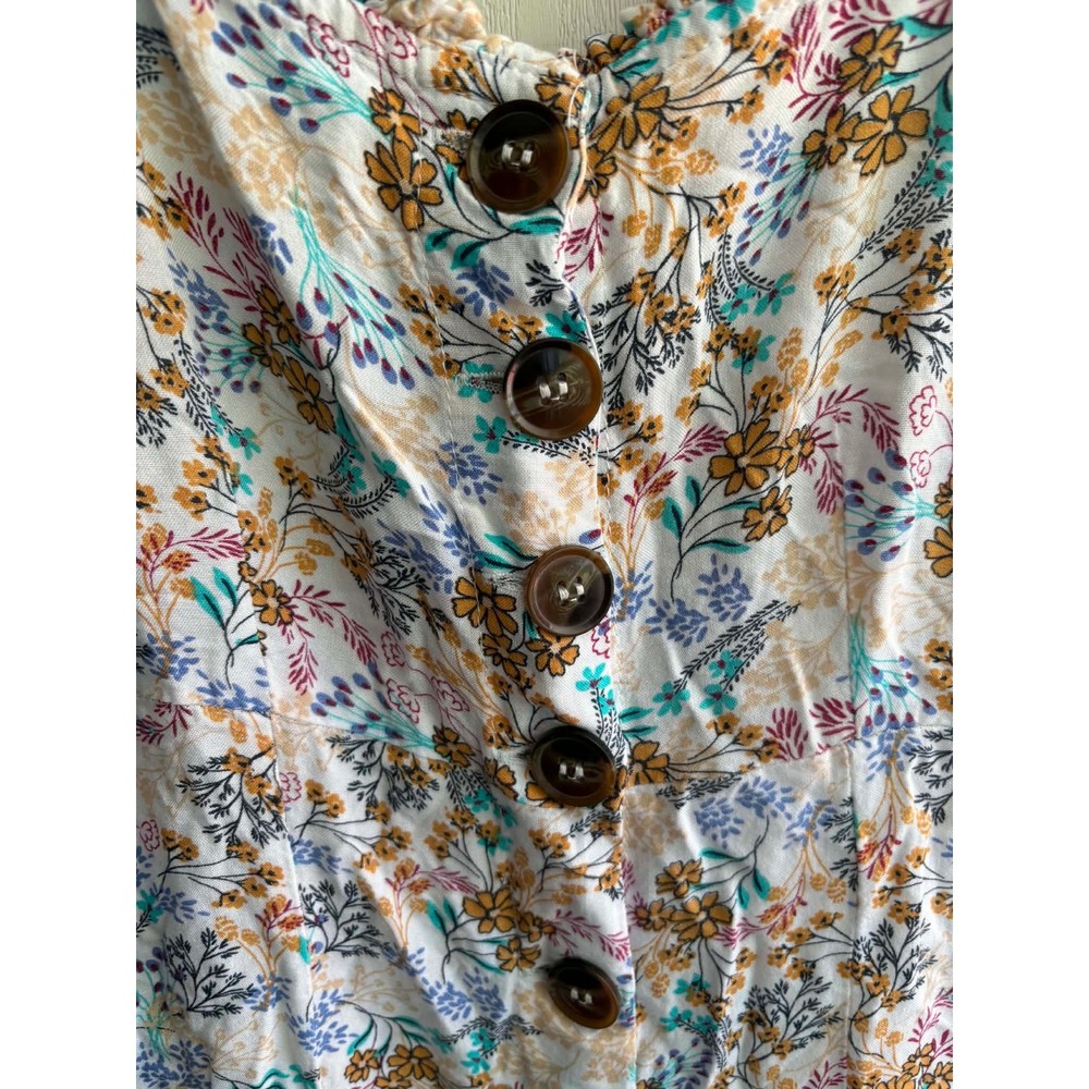 Japna Floral Button Front Midi Dress Women XS White Multi Excellent Smocked Back - Picture 2 of 4